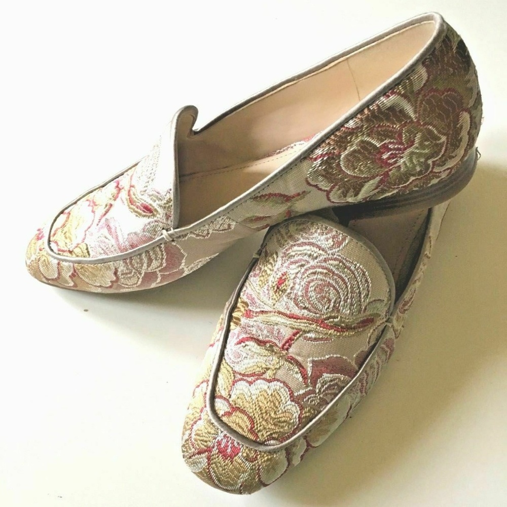 Nine West Pink Loafer Brocade Floral Flats Size 8